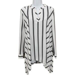 Chico’s Tunic Top Asymmetric White Black Striped Long Size 0 (4/6) Lagenlook